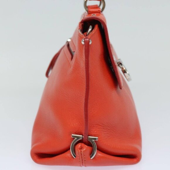 Salvatore Ferragamo Gancini Hand Bag Leather 2way Orange Auth - Picture 3 of 15